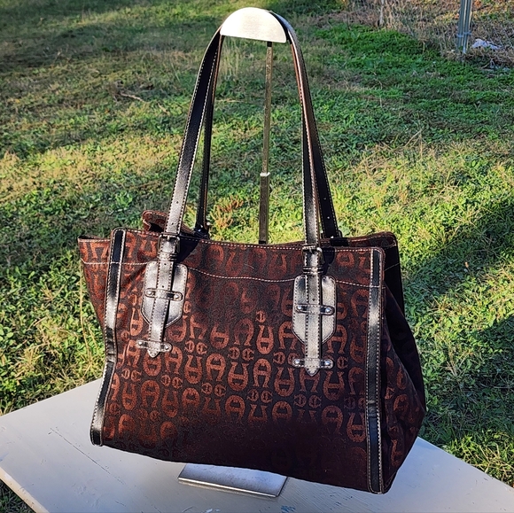 Etienne Aigner Handbags - ETIENNE AIGNER Shoulder Bag Leather & Canvas Brown Signature Logo
